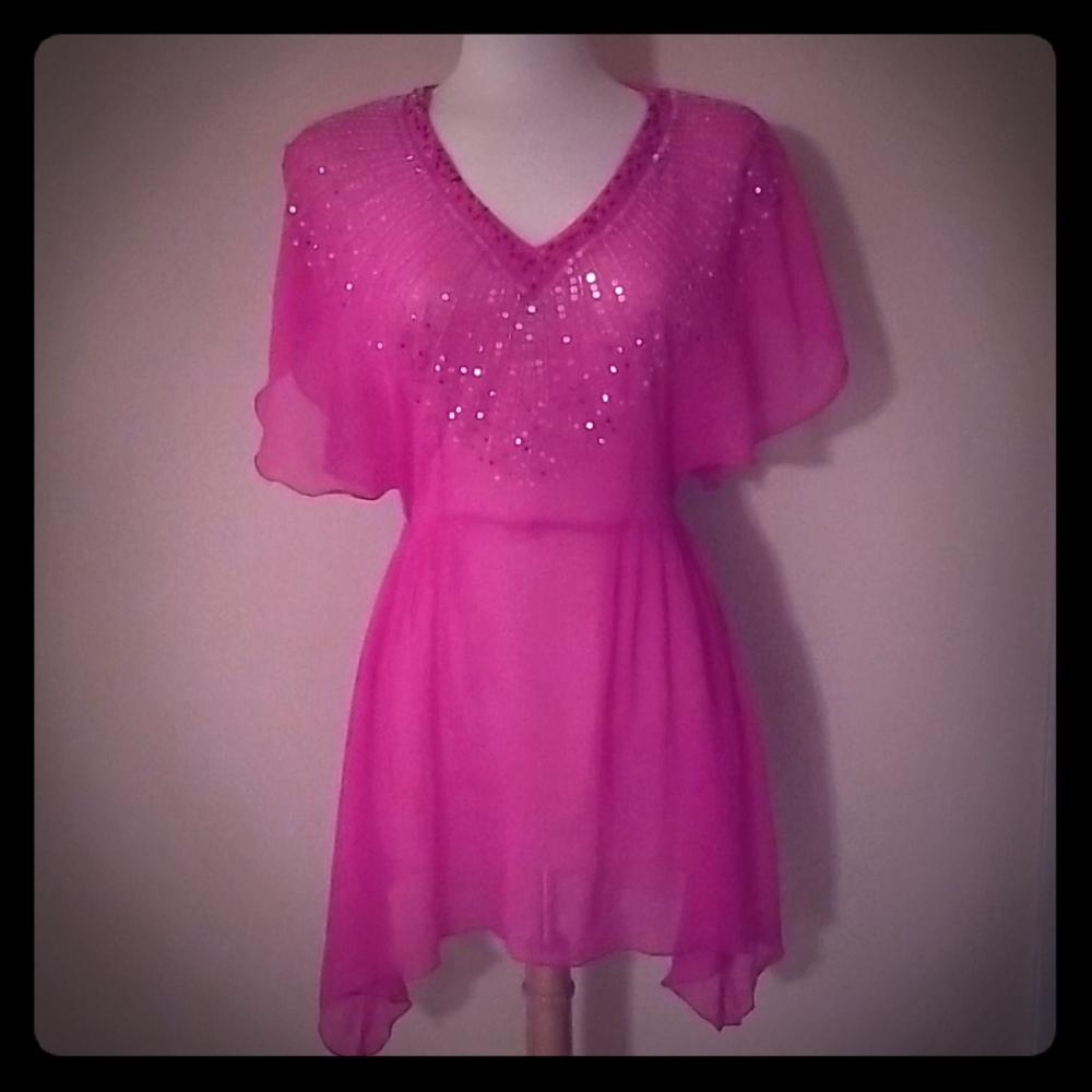 Sheer pink sequin top or cover up